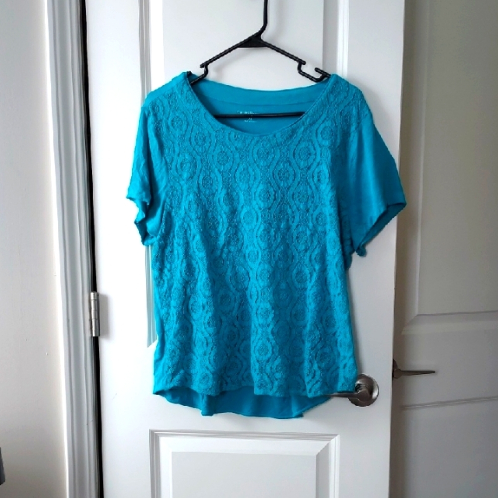 Croft & Barrow Turquoise Lace Short Sleeve Top Xl